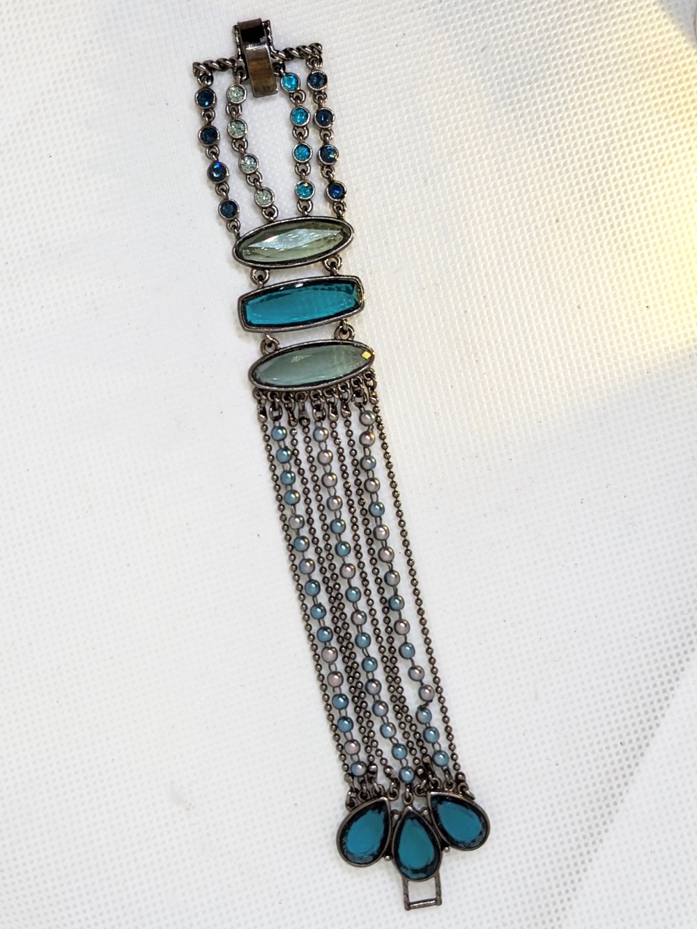 Express Gunmetal & Glass Blue/green Multi-Stone ball chain bracelet 8”